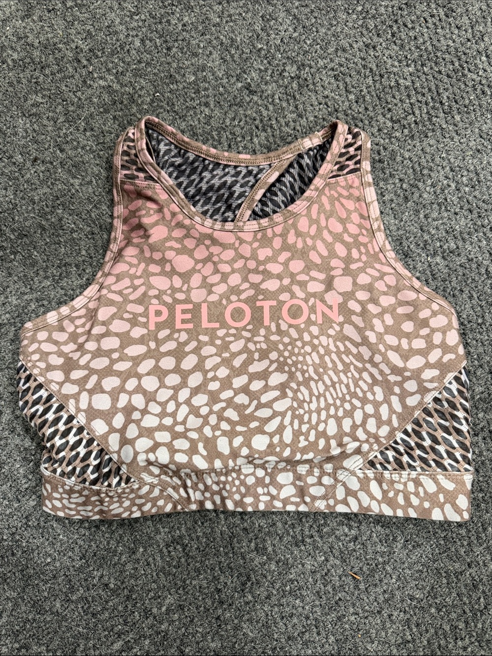 Peloton Pink and Tan Patterned High-Neck Crop Sports Top